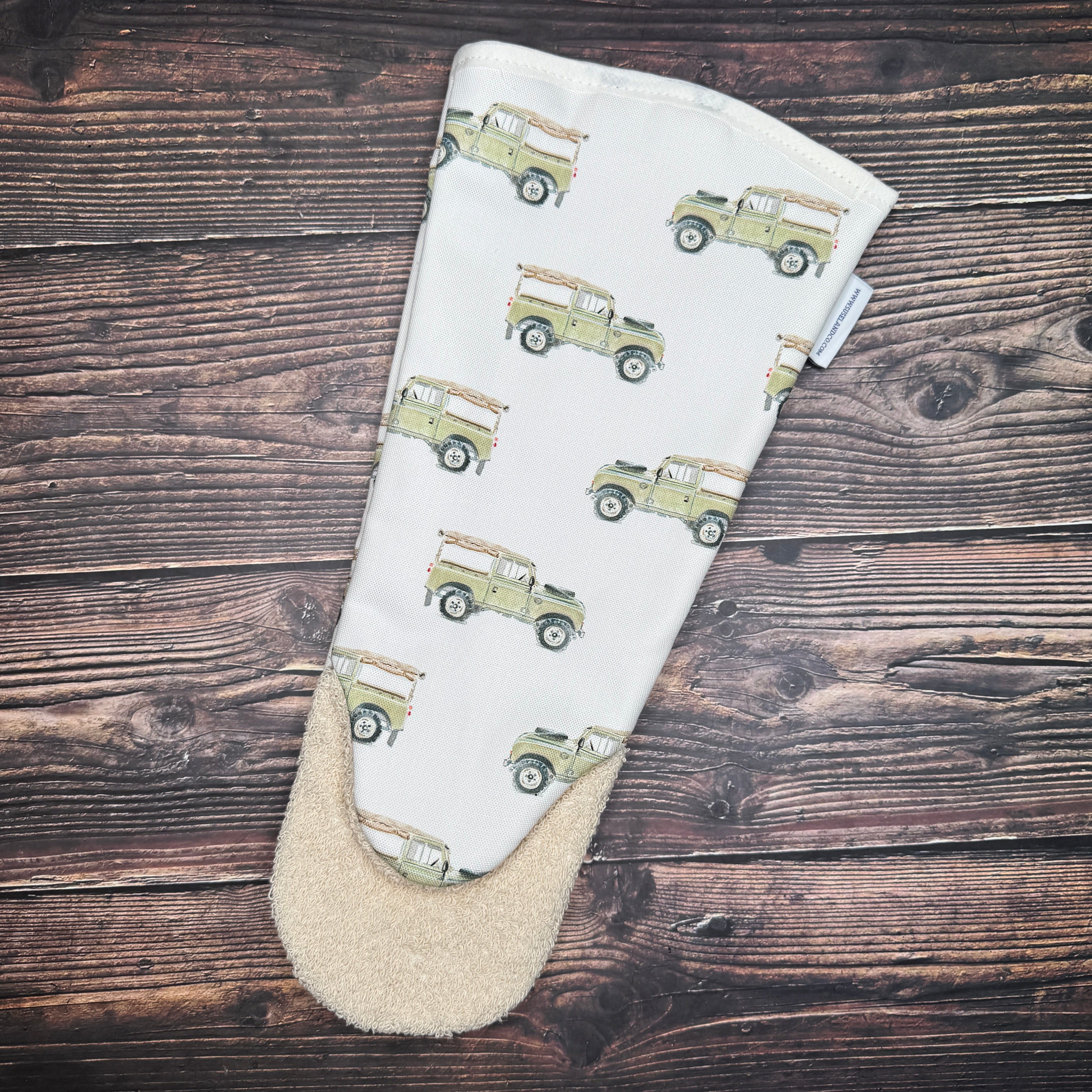 Defender themed heat-resistant gauntlet oven glove