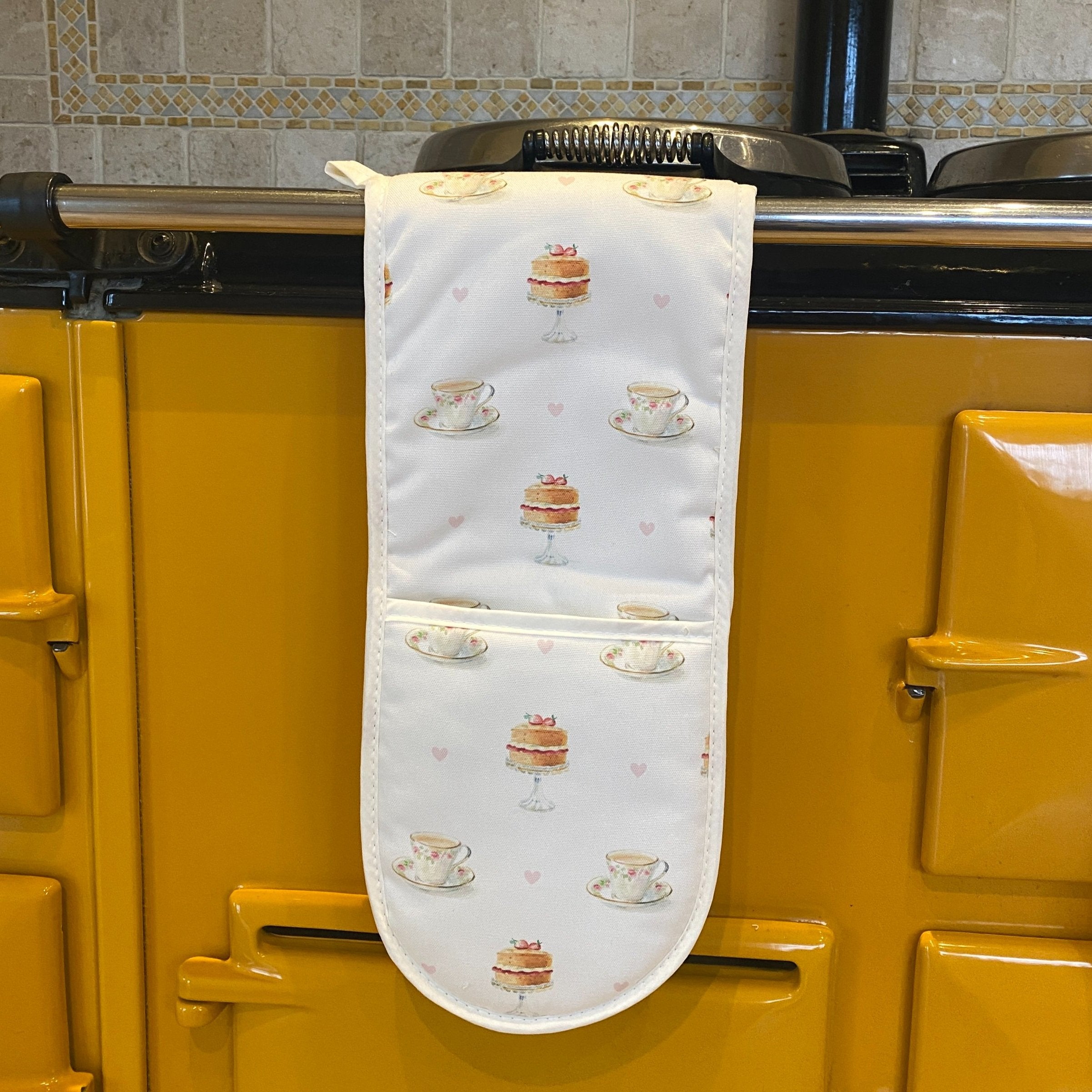Afternoon Tea double oven gloves hanging in a kitchen