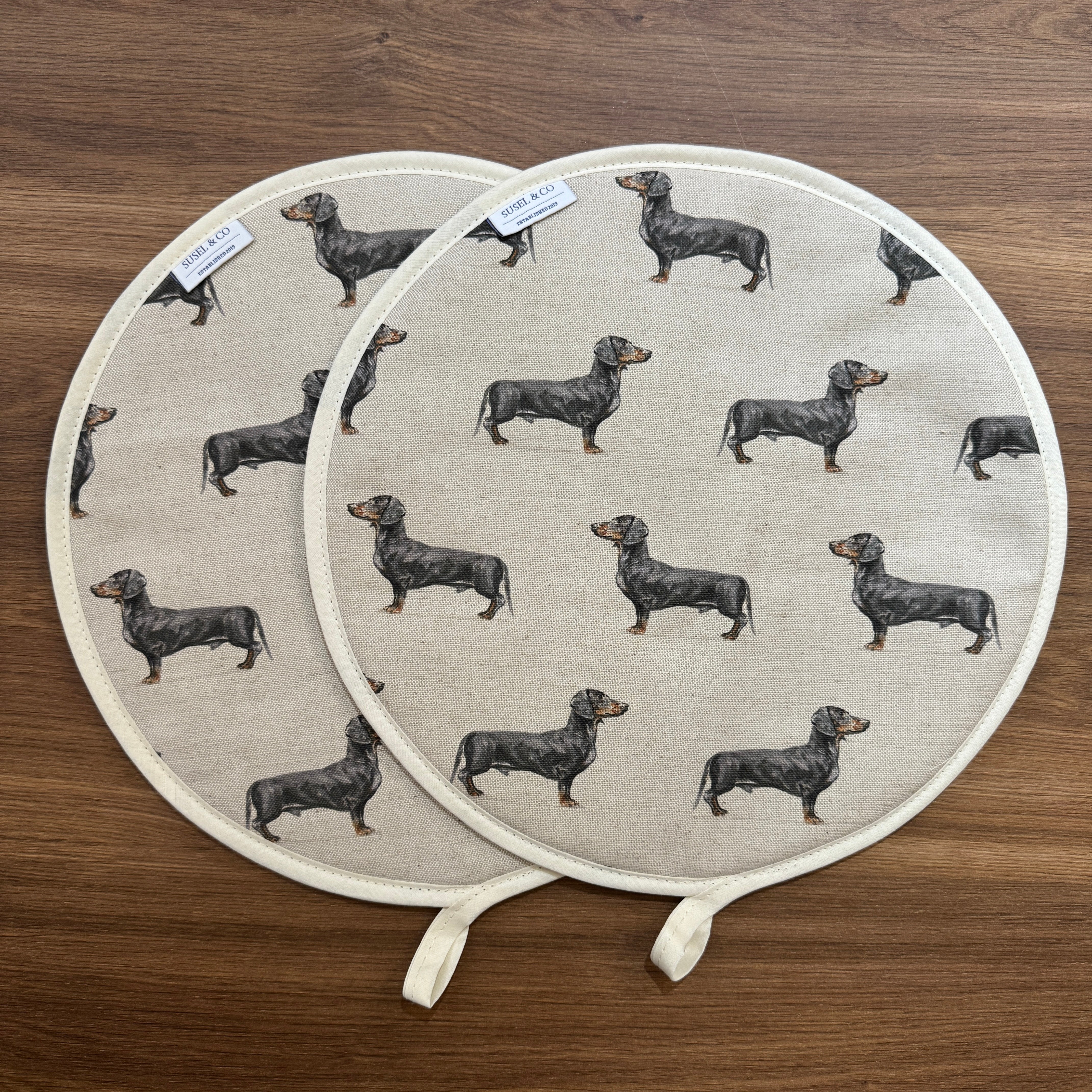 Dachshund - Linen Hob Covers | Chef's Pads (Pair)