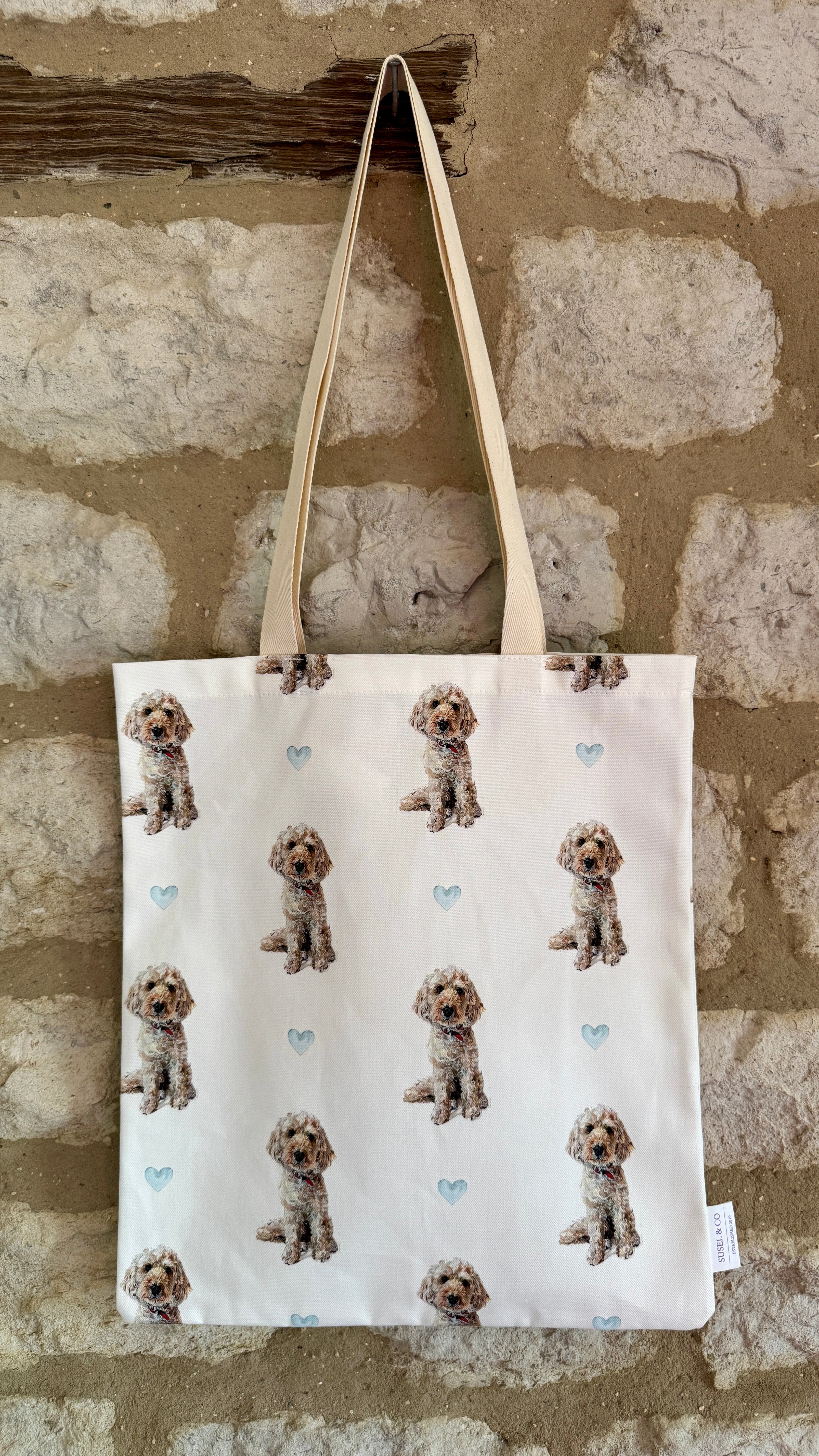 Cockapoo tote bag with unique Susan Brunskill artwork