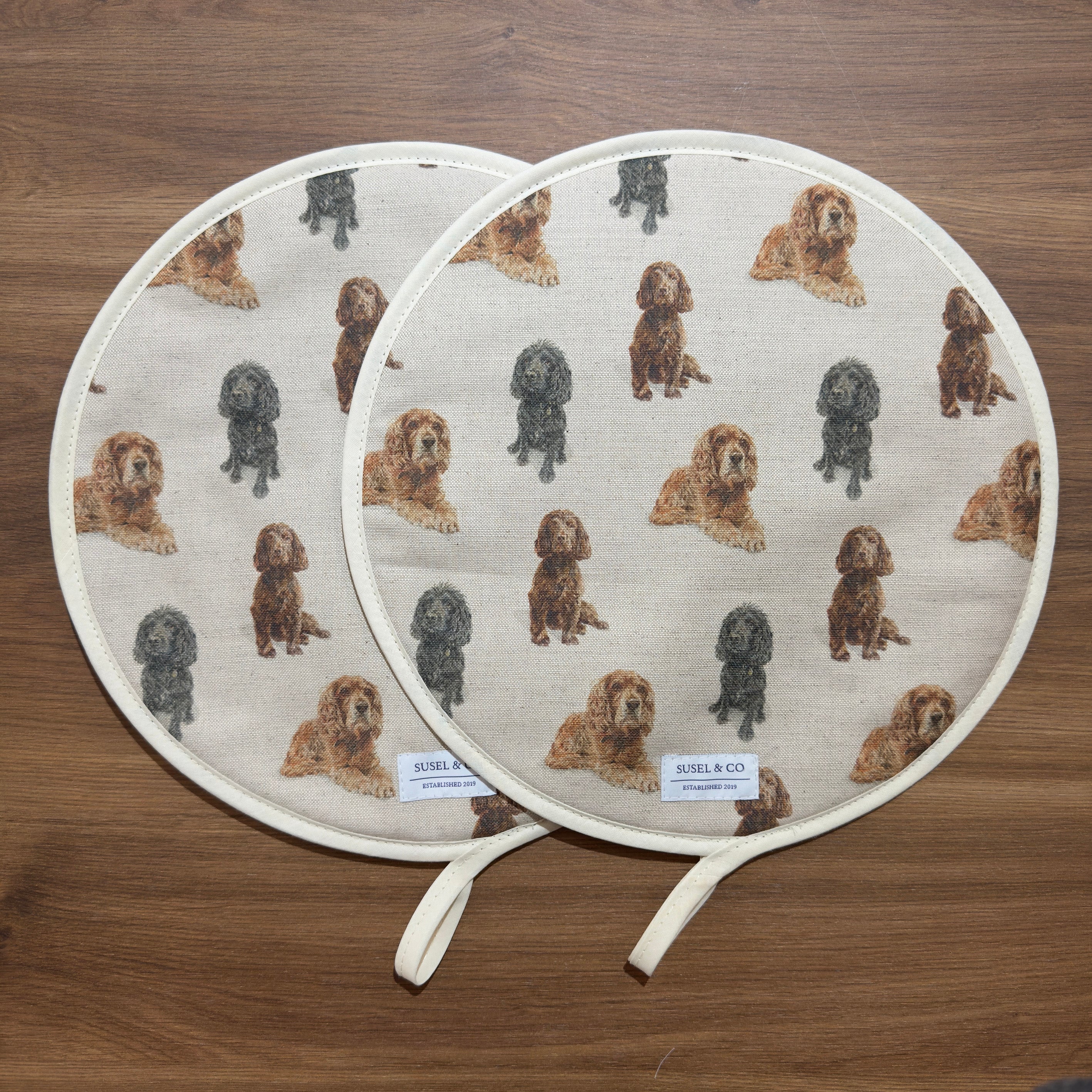 Cocker Spaniels - Linen Hob Covers | Chef's Pads (Pair)