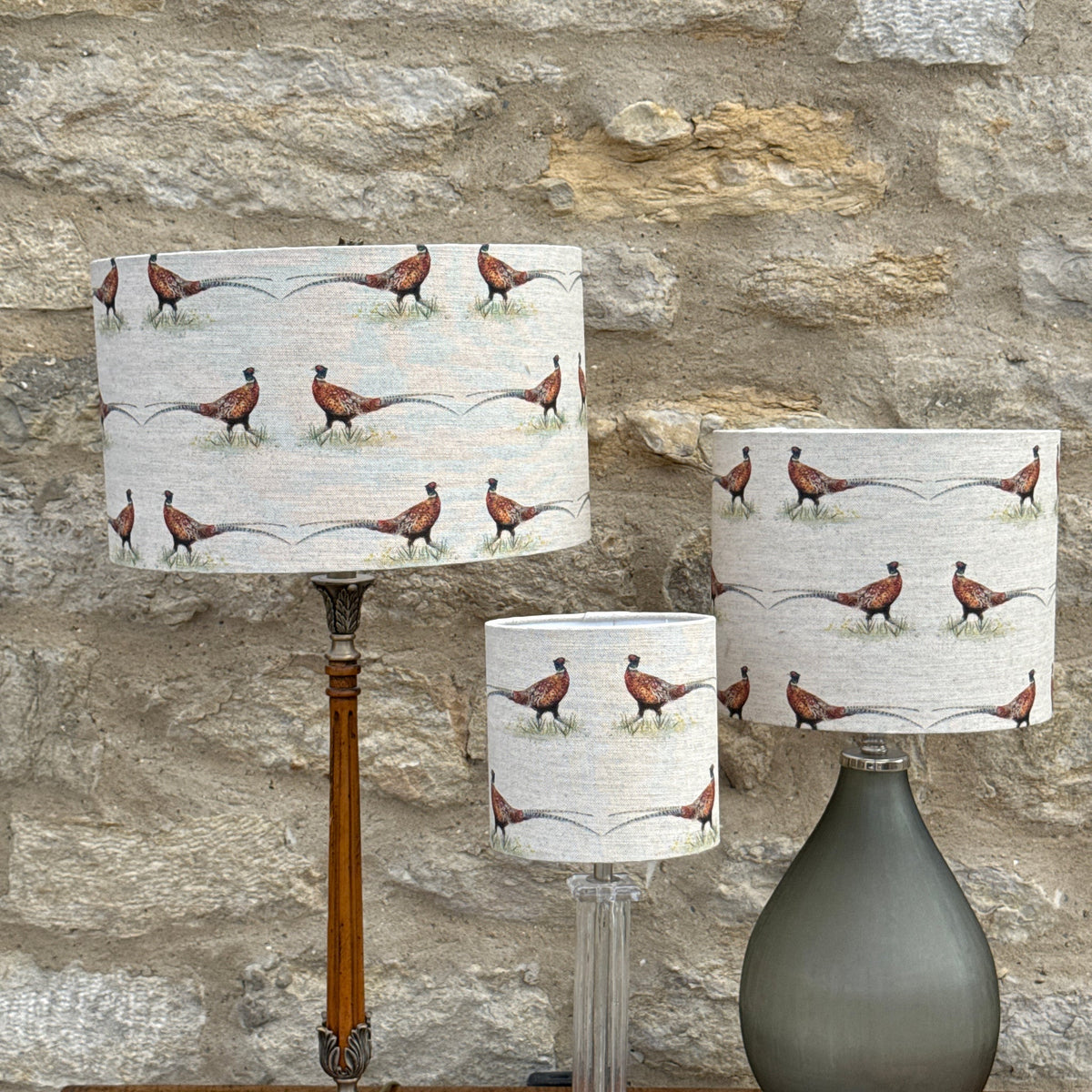Brace lampshade in all three sizes, designed by Susan Brunskill, handmade in the UK