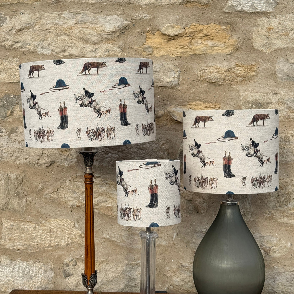 The Field lampshade in all three sizes, designed by Susan Brunskill, handmade in the UK