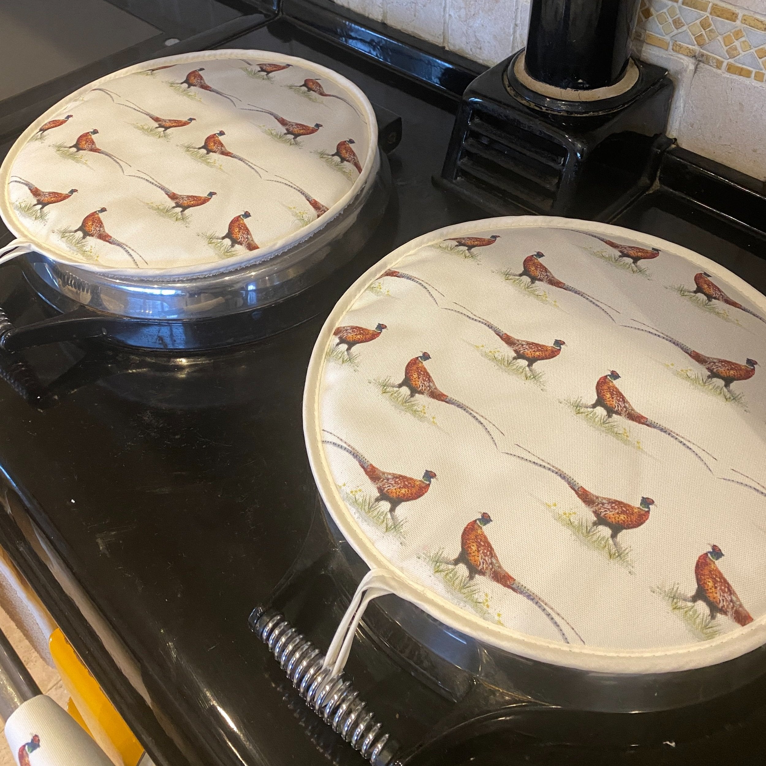 Pair of Brace patterned hob covers for Aga range cookers