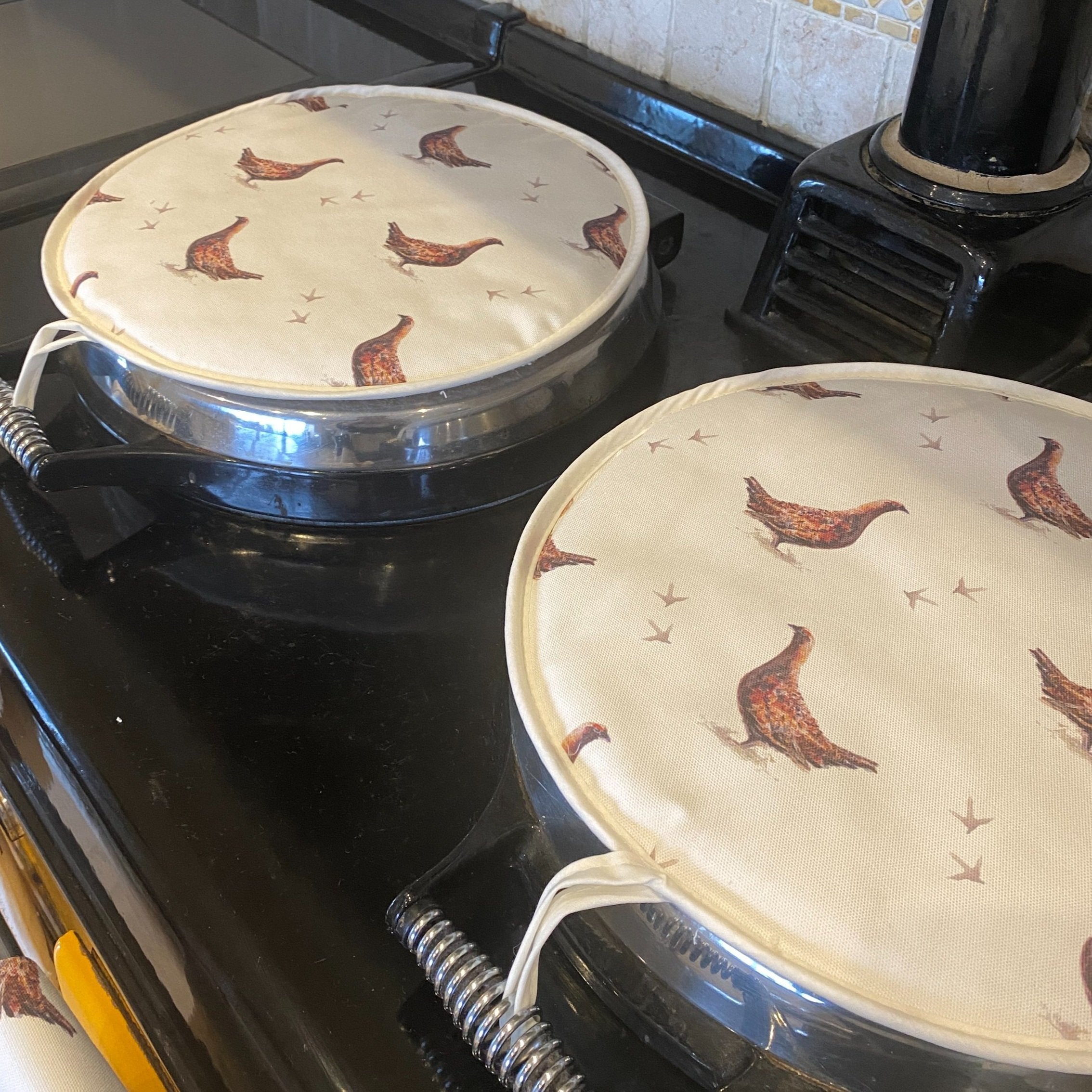 Pair of Grouse patterned hob covers for Aga range cookers