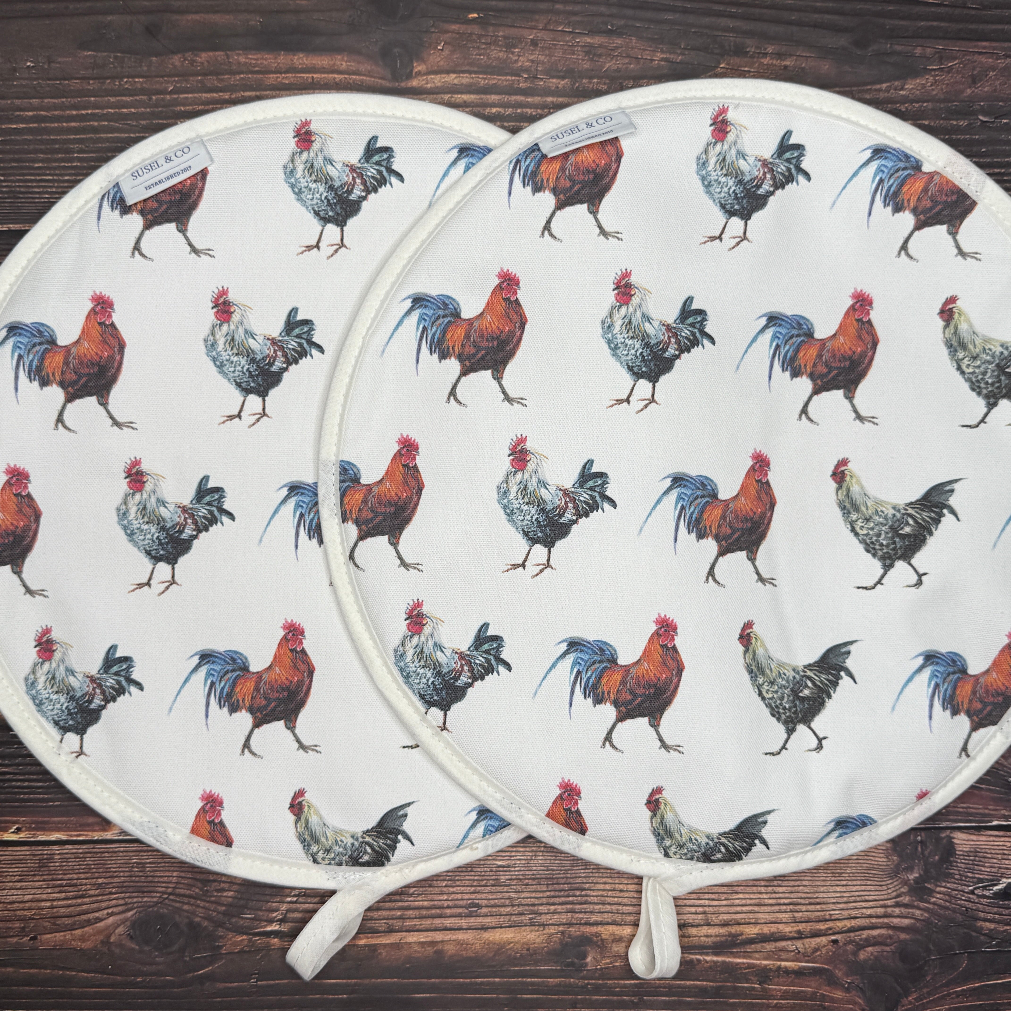 Pair of Hen House patterned hob covers for Aga range cookers