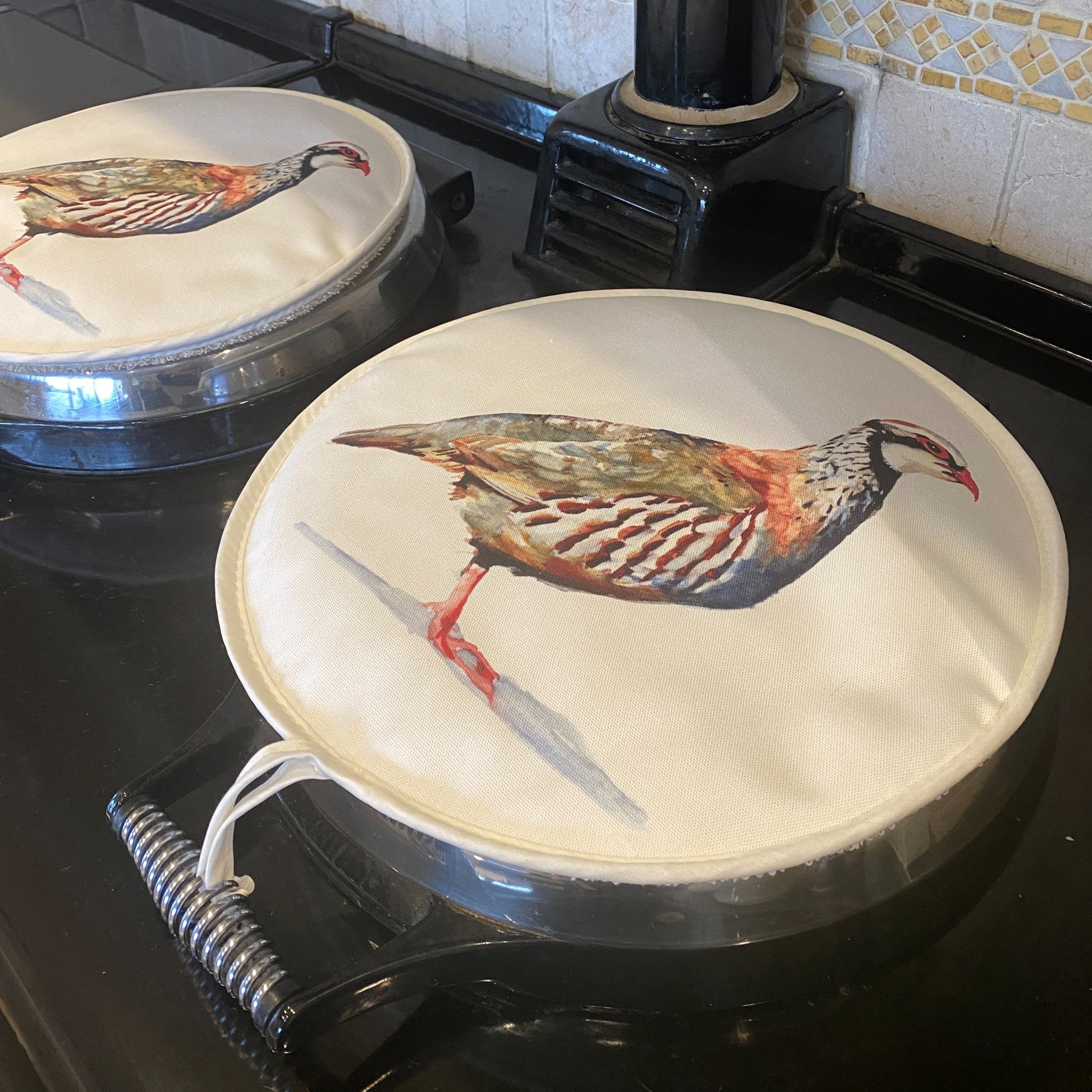 Pair of Partridge patterned hob covers for Aga range cookers