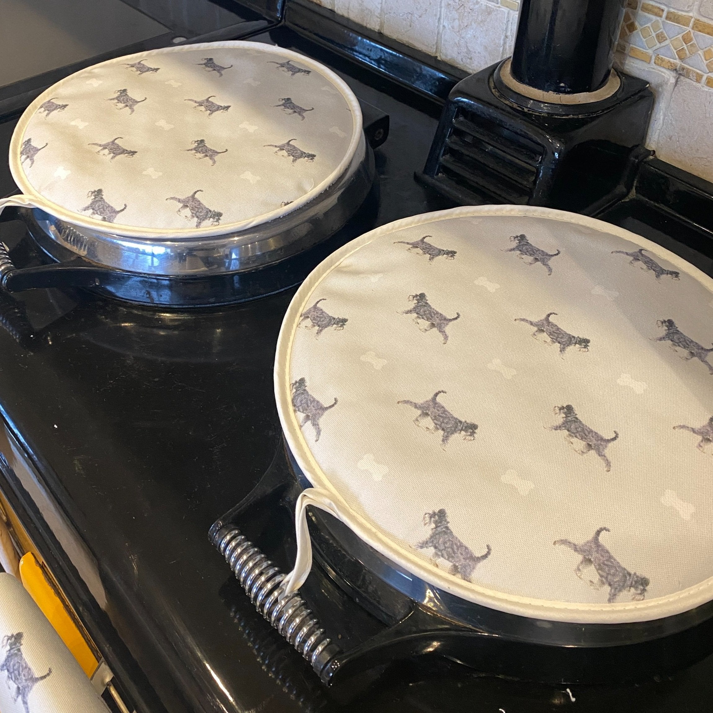 Pair of Schnauzer patterned hob covers for Aga range cookers