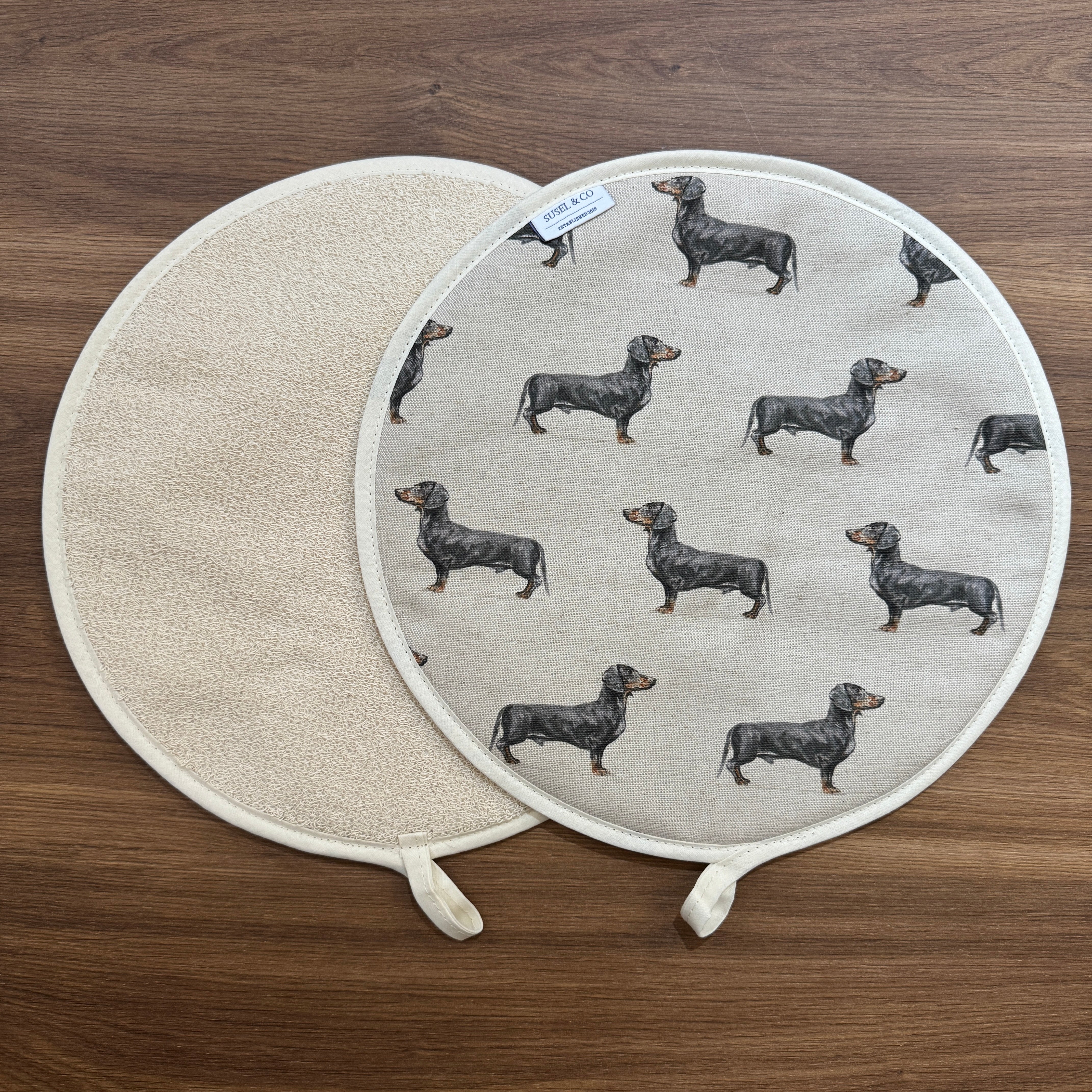 Dachshund - Linen Hob Covers | Chef's Pads (Pair)
