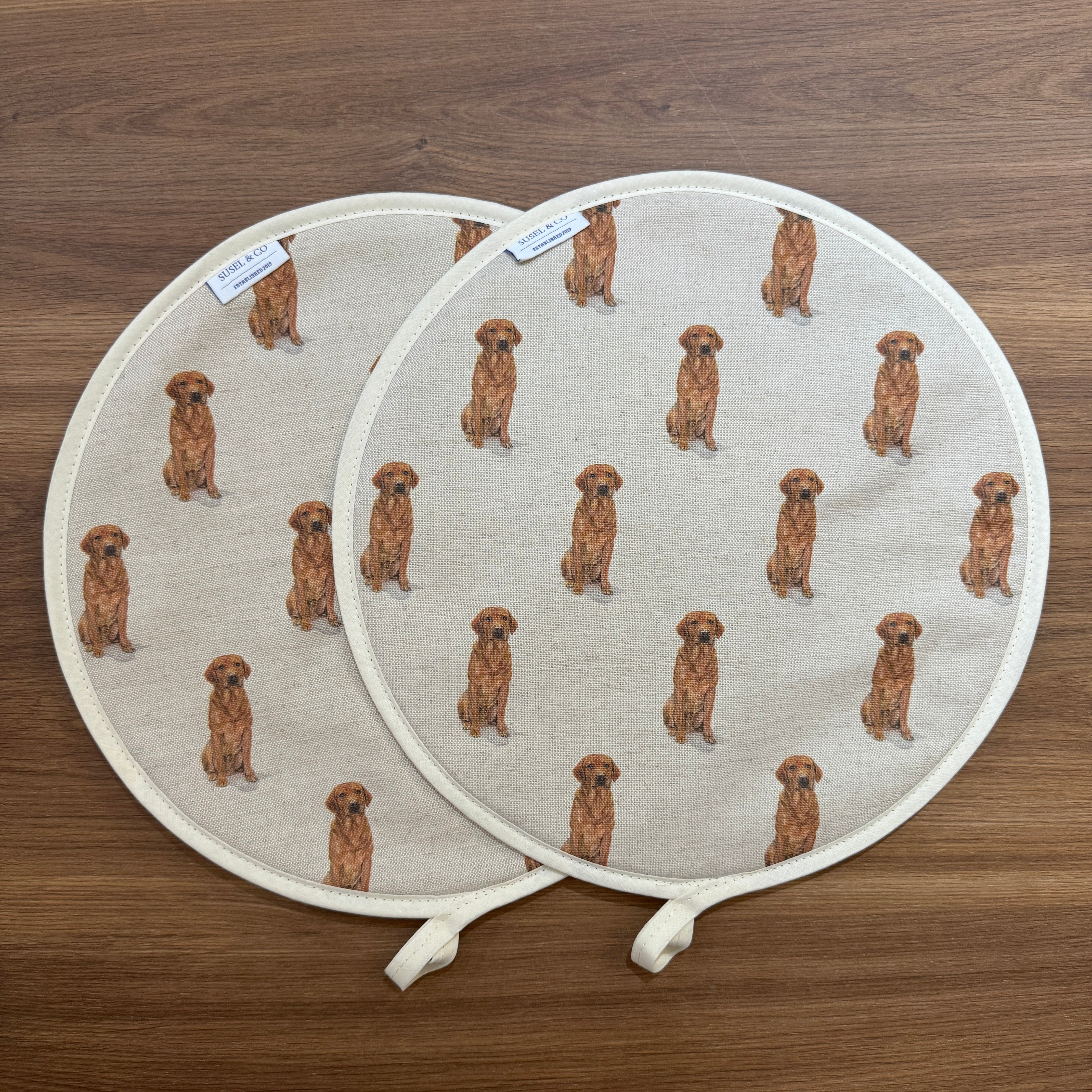 Fox Red Lab - Linen Hob Covers | Chef's Pads (Pair)
