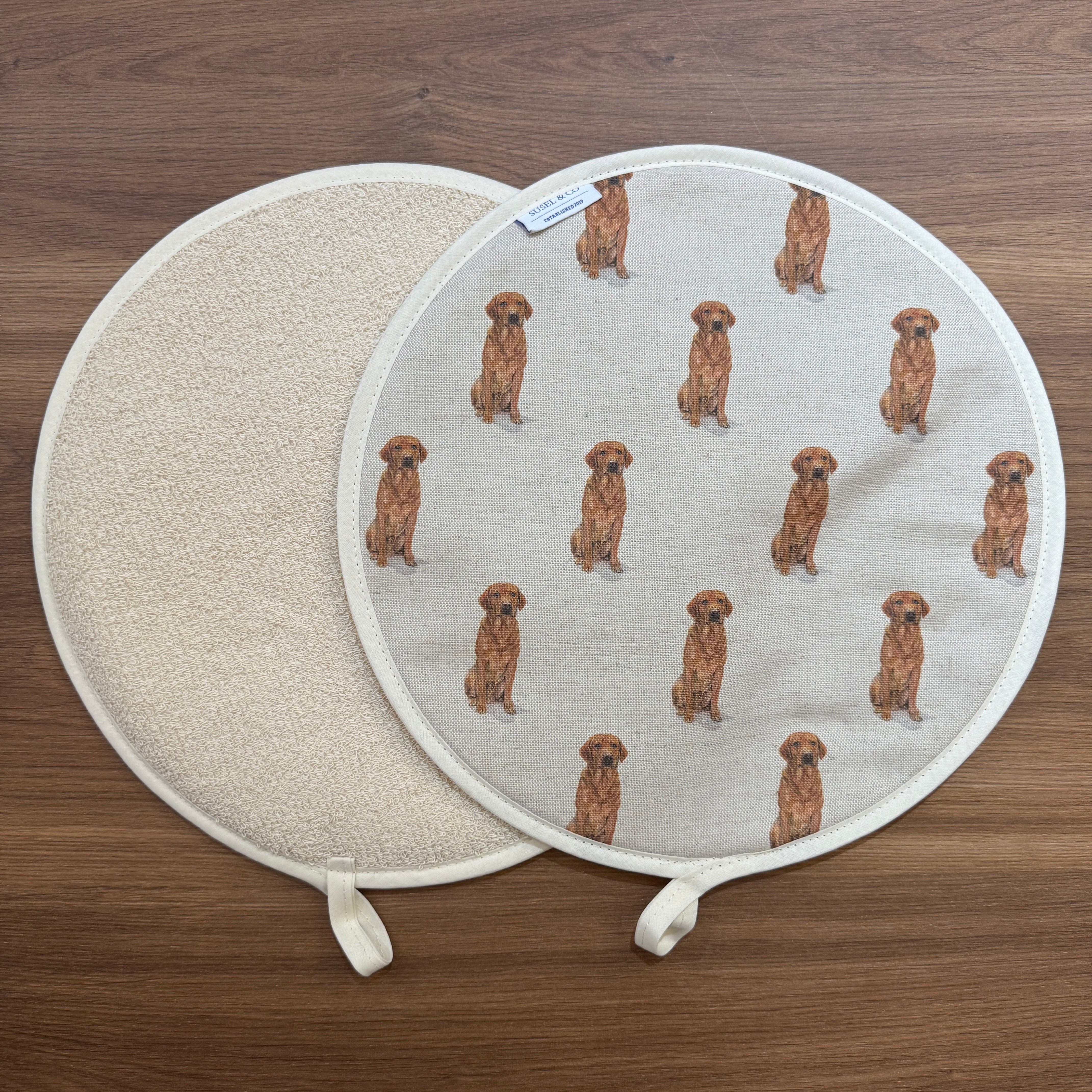 Fox Red Lab - Linen Hob Covers | Chef's Pads (Pair)