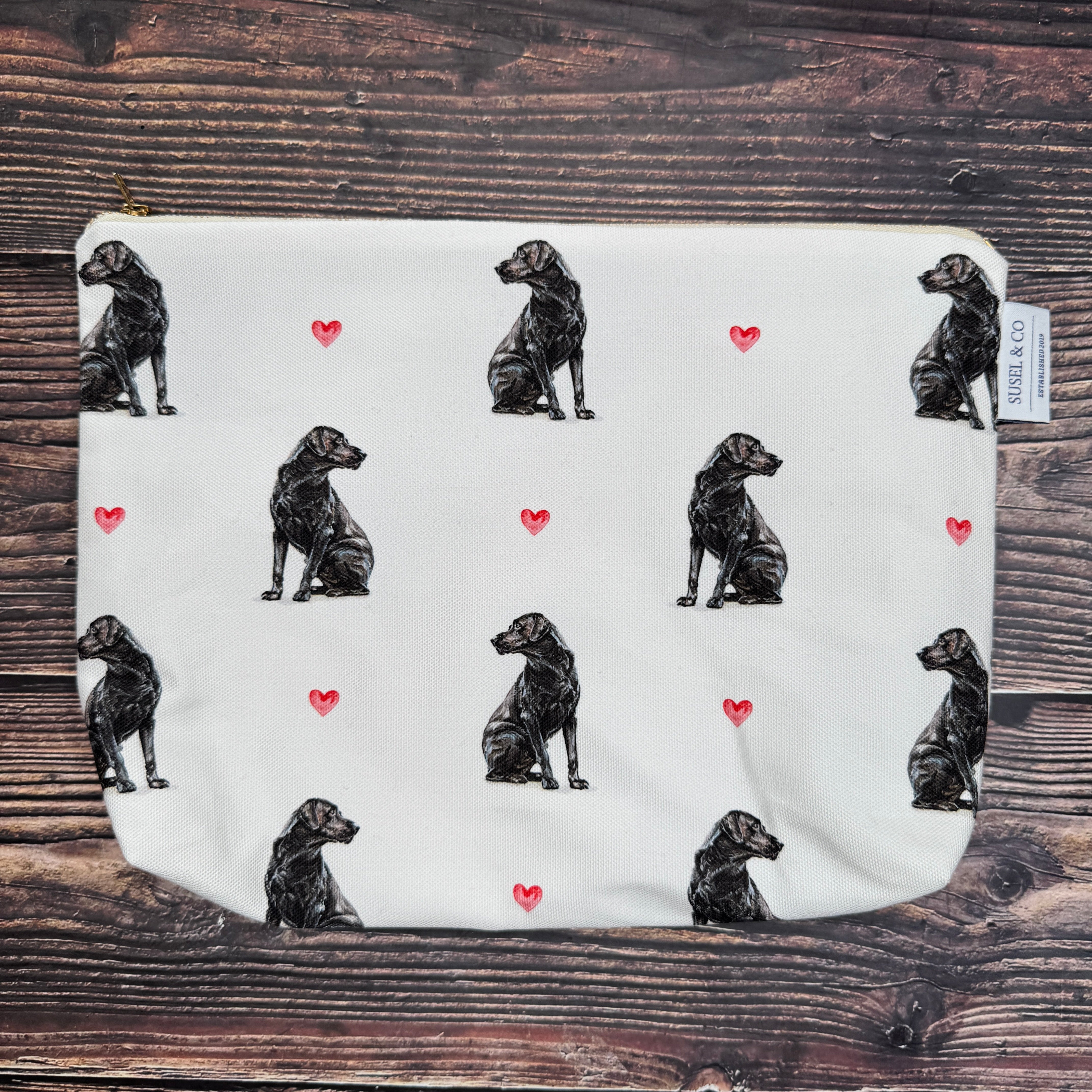 Black Lab wash bag – illustrated by Susan Brunskill, handmade in the UK