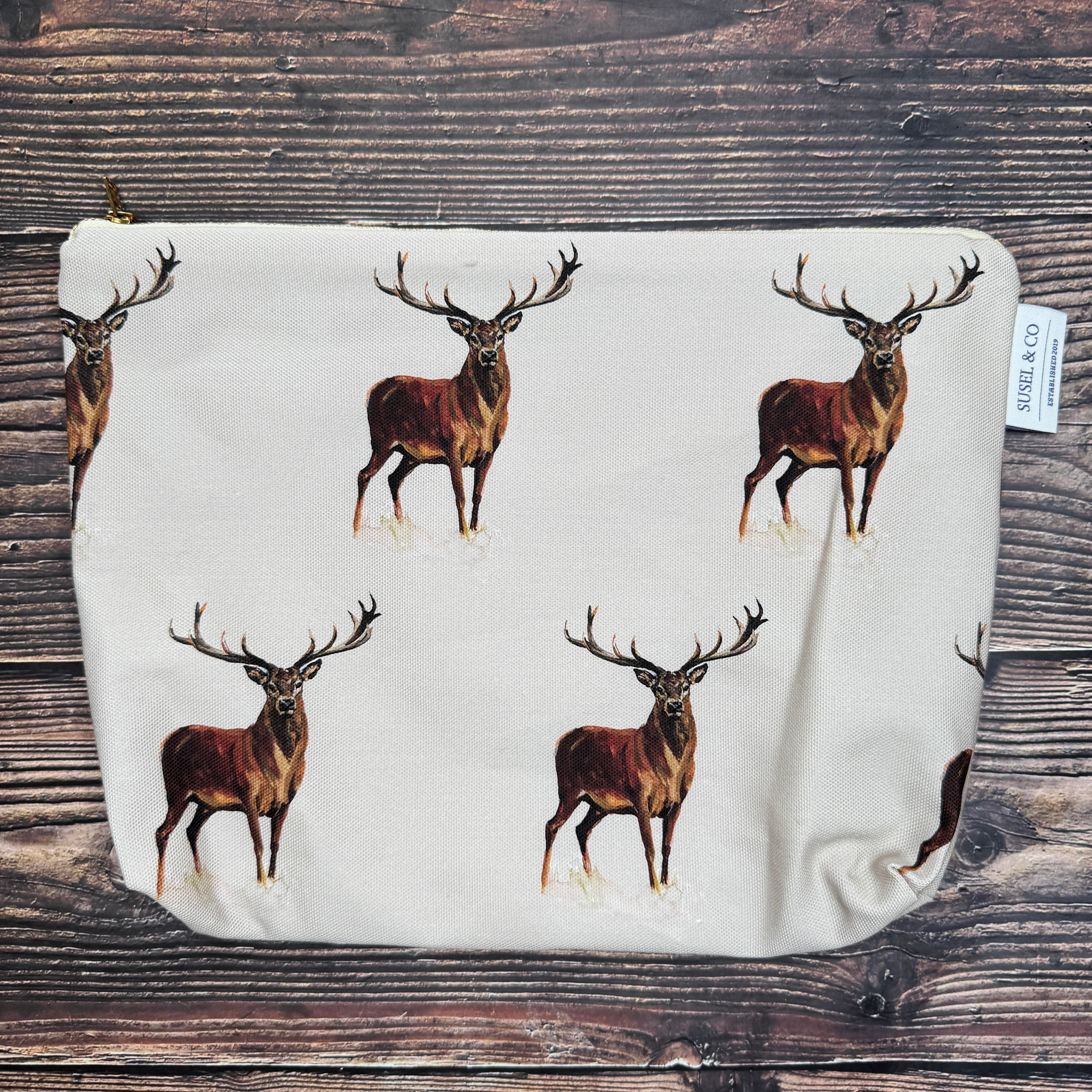 Red Deer wash bag – illustrated by Susan Brunskill, handmade in the UK