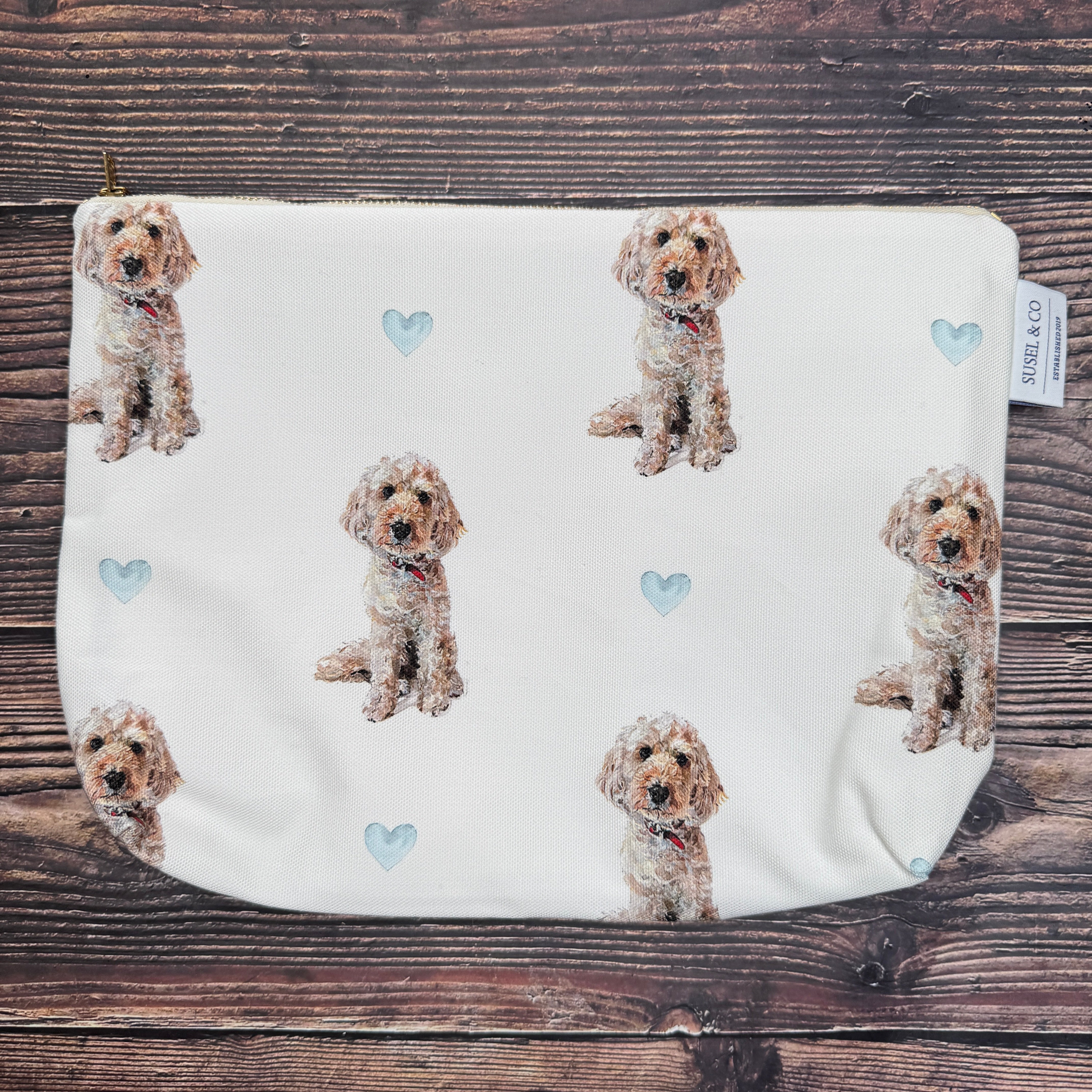 Cockapoo wash bag – illustrated by Susan Brunskill, handmade in the UK