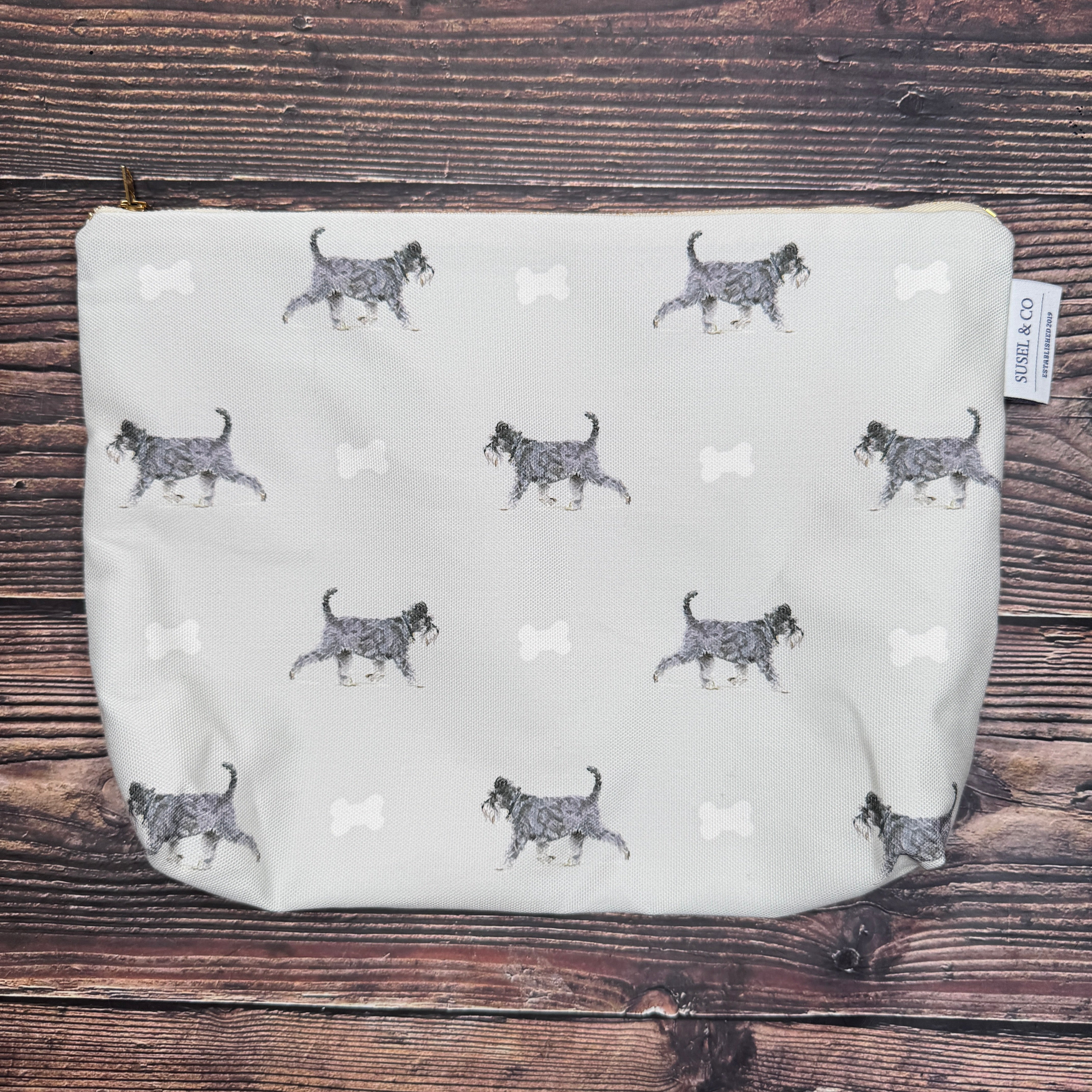 Schnauzer wash bag – illustrated by Susan Brunskill, handmade in the UK