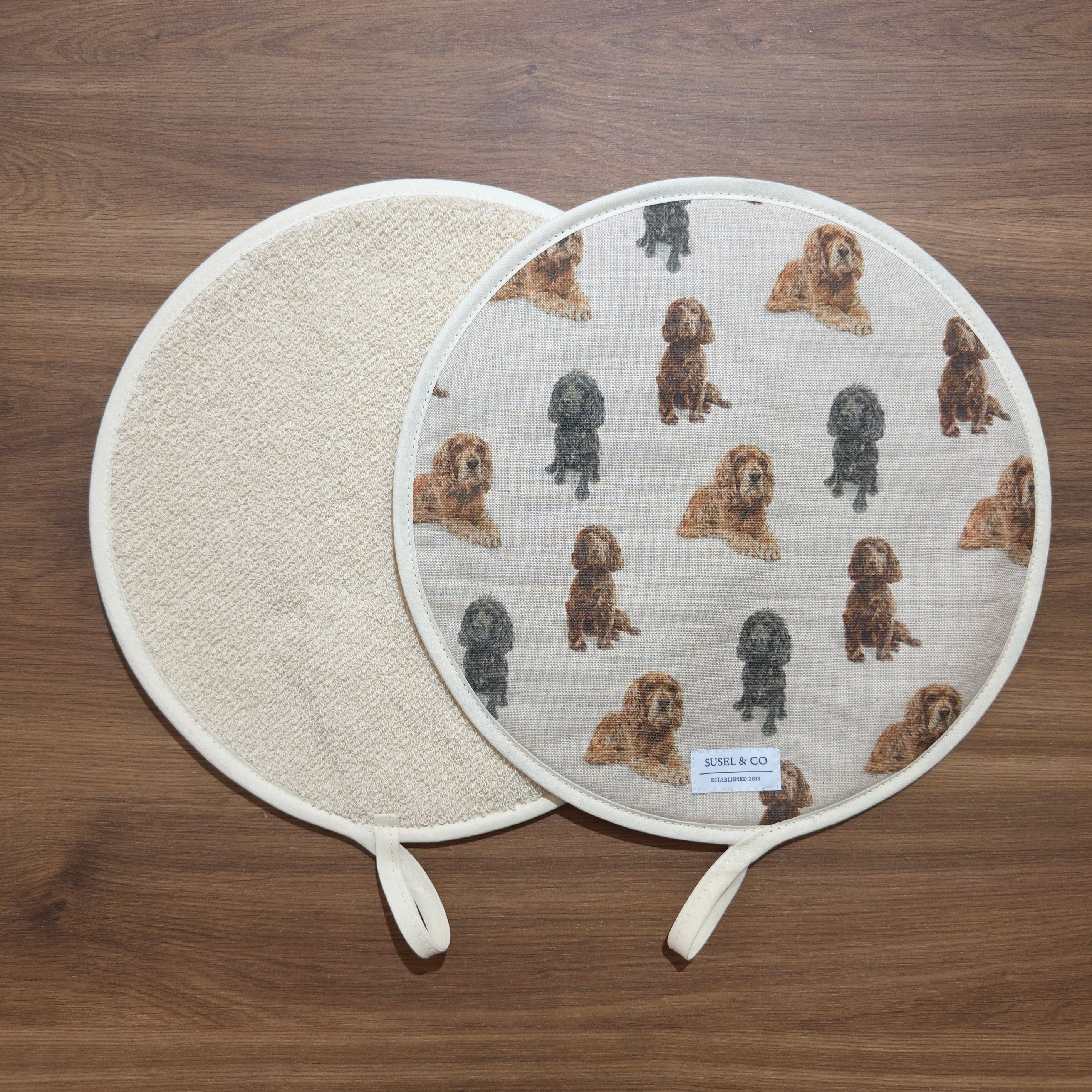 Cocker Spaniels - Linen Hob Covers | Chef's Pads (Pair)